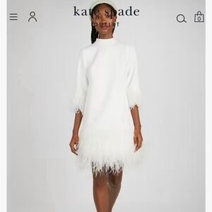 Kate Spade white feather trim crepe dress nwt